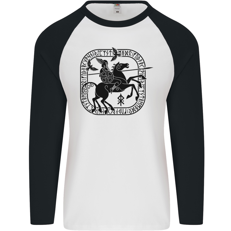 Masters of the Sea Vikings Valhalla Sailing Sailor Mens L/S Baseball T-Shirt White/Black