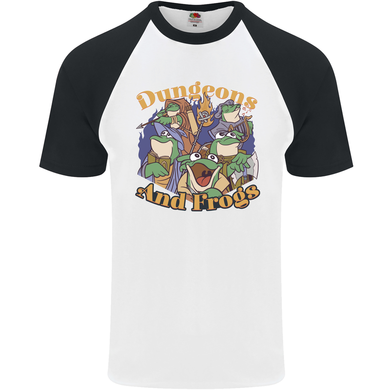 Dungeons & Frogs Role Play Games RPG Mens S/S Baseball T-Shirt White/Black