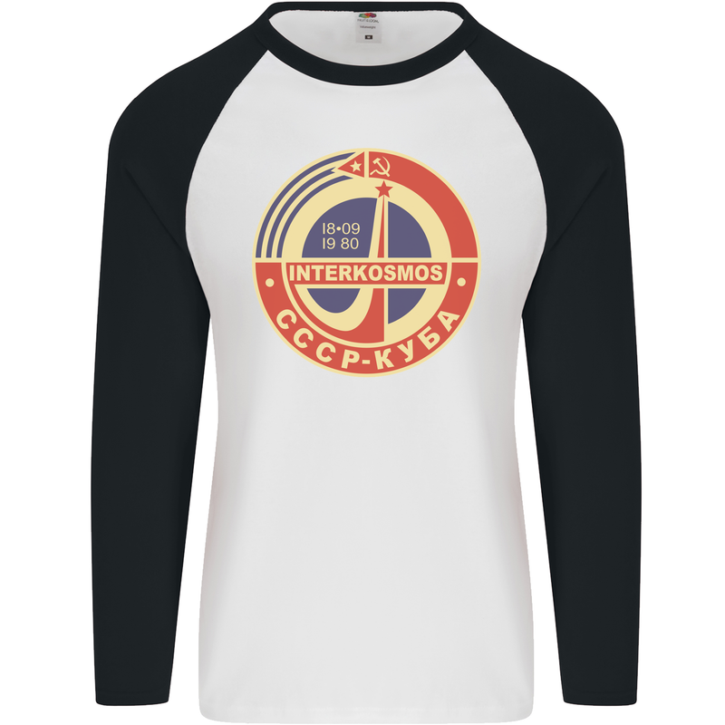 INTERKOSMOS CCCP Logo Soviet Space USSR Mens L/S Baseball T-Shirt White/Black
