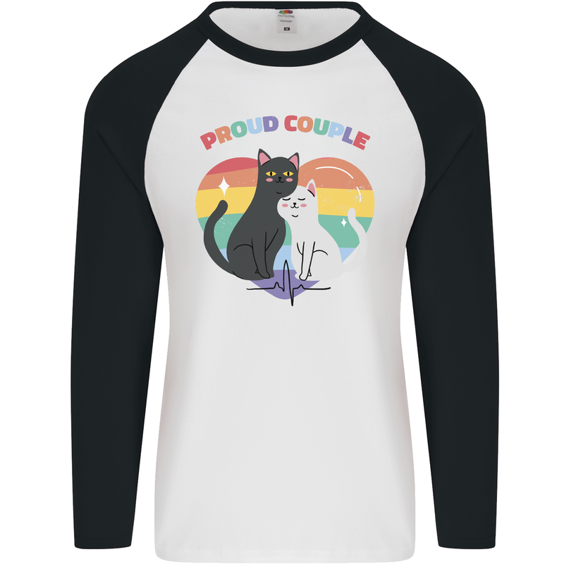 LGBT Proud Couple Funny Gay Cats Mens L/S Baseball T-Shirt White/Black