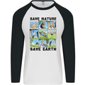 Save Nature Save Earth Ecology Environment Mens L/S Baseball T-Shirt White/Black