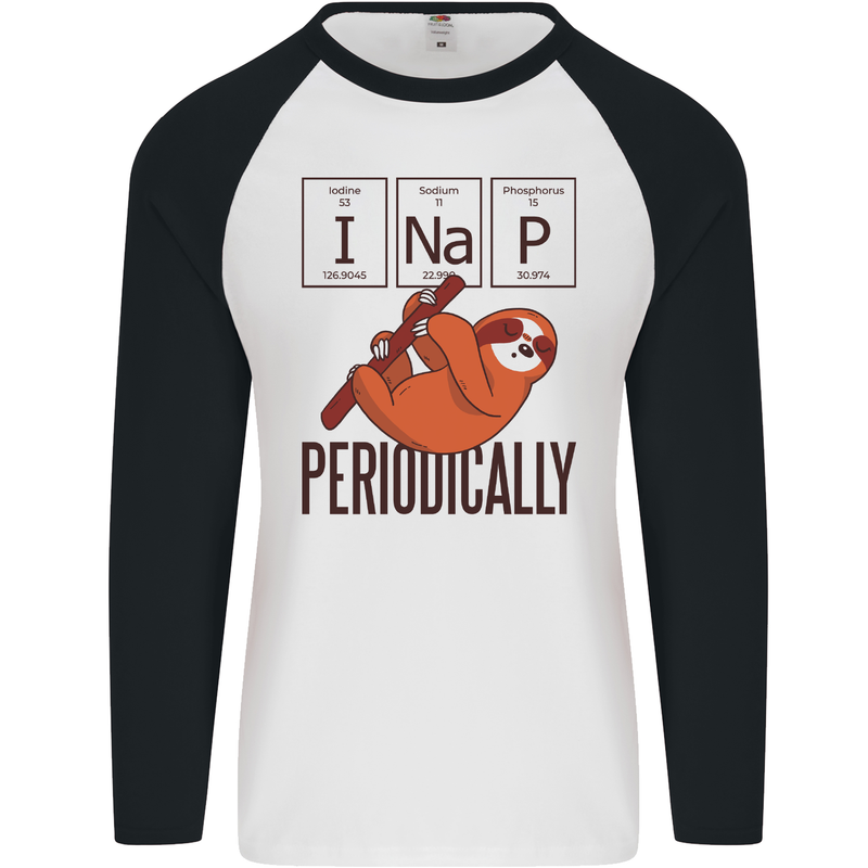 I Nap Funny Periodic Table Sloth Geek Sleep Mens L/S Baseball T-Shirt White/Black