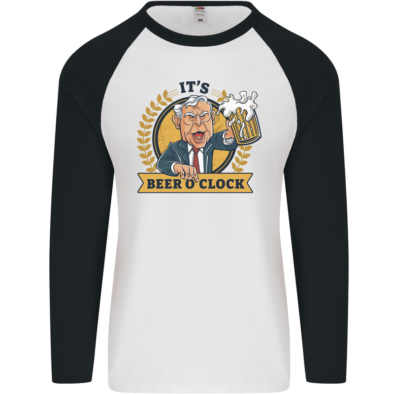 It's Beer O'Clock Funny Alcohol Mens L/S Baseball T-Shirt White/Black