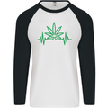 Weed Pulse Heart Cannabis Drugs ECG Mens L/S Baseball T-Shirt White/Black