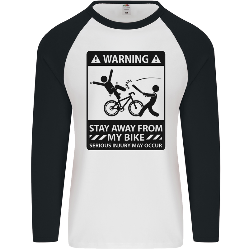 Stay Away From My Bike Cycling Cyclist Mens L/S Baseball T-Shirt White/Black