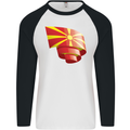 Curled Macedonia Flag Macedonian Day Football Mens L/S Baseball T-Shirt White/Black