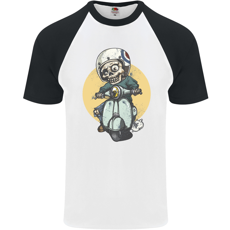 Mod Scooter Moped Skull Mens S/S Baseball T-Shirt White/Black