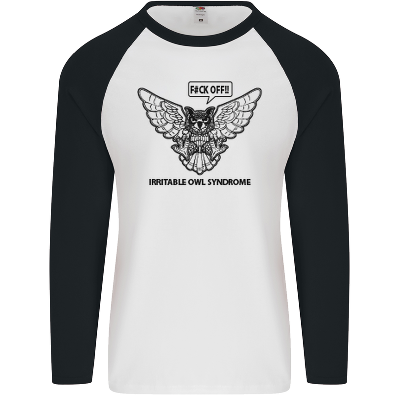 Irritable Owl Syndrome Bowel IBS Funny Mens L/S Baseball T-Shirt White/Black