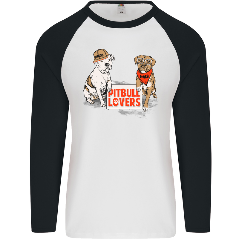 Pitbull Lovers Funny Dog Valentine's Day Mens L/S Baseball T-Shirt White/Black