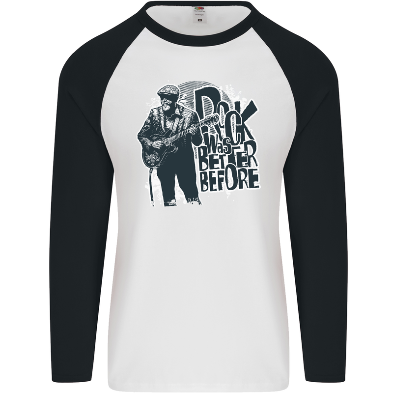 Rock Was Better Before Electric Guitar Music Mens L/S Baseball T-Shirt White/Black