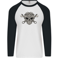 Mechanic Engine Skull Mens L/S Baseball T-Shirt White/Black