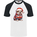 Christmas British Bulldog Union Jack Dog Xmas Mens S/S Baseball T-Shirt White/Black