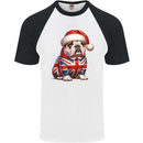 Christmas British Bulldog Union Jack Dog Xmas Mens S/S Baseball T-Shirt White/Black