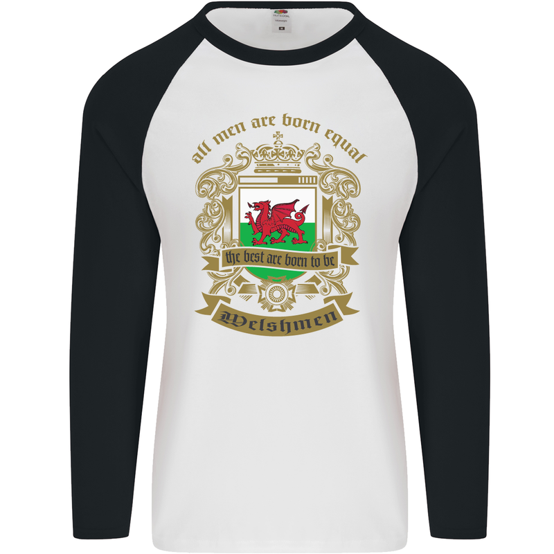 All Men Are Born Equal Welshmen Wales Welsh Mens L/S Baseball T-Shirt White/Black