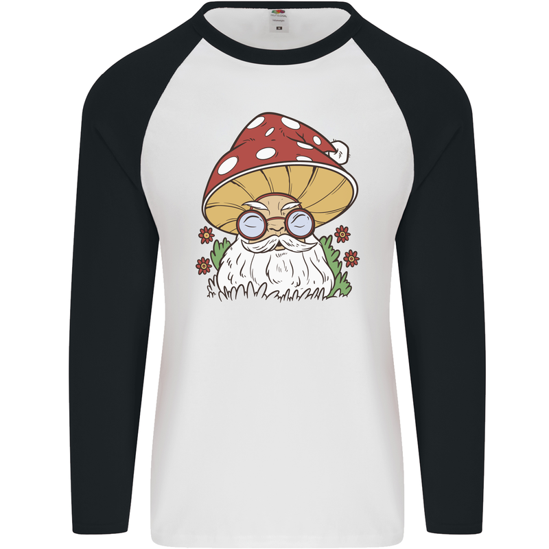 Santa Mushroom Christmas Mycology Foraging Xmas Mens L/S Baseball T-Shirt White/Black