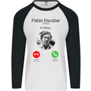 Pablo Escobar El Patron Is Calling Mens L/S Baseball T-Shirt White/Black