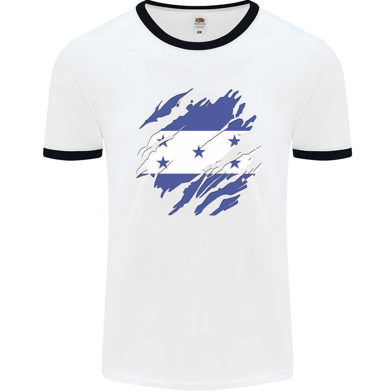 Torn Honduras Flag Honduran Day Football Mens Ringer T-Shirt White/Black