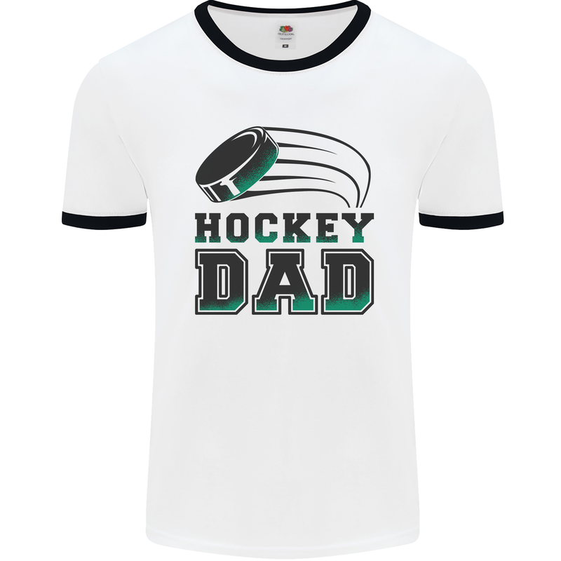 Ice Hockey Dad Fathers Day Mens Ringer T-Shirt White/Black