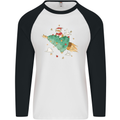 Christmas Cat Space Rocket Xmas Tree Ship Mens L/S Baseball T-Shirt White/Black