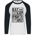 Eat Sleep Fish Repeat Funny Fishing Mens L/S Baseball T-Shirt White/Black