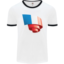 Curled France Flag French Day Football Mens Ringer T-Shirt White/Black