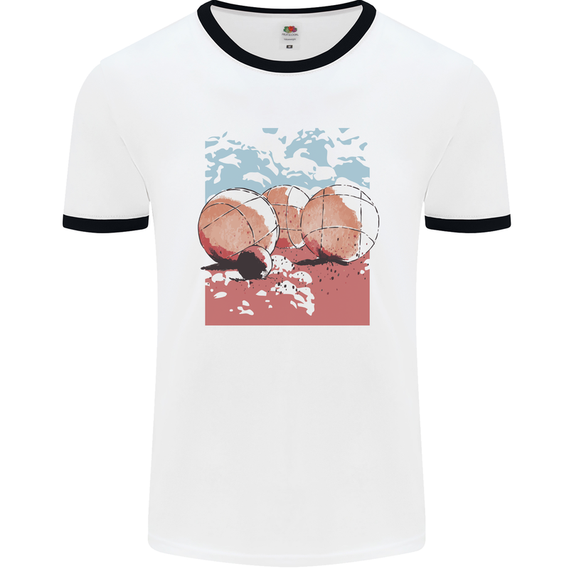 Petanque Balls Boules Bowls Mens Ringer T-Shirt White/Black