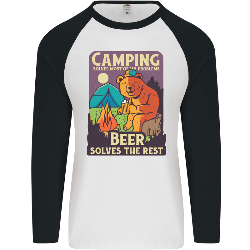 Camping Solves Most of My Problems Funny Mens L/S Baseball T-Shirt White/Black