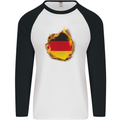 The German Flag Fire Effect Germany Mens L/S Baseball T-Shirt White/Black