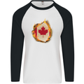 The Canadian Maple Leaf Flag Fire Canada Mens L/S Baseball T-Shirt White/Black
