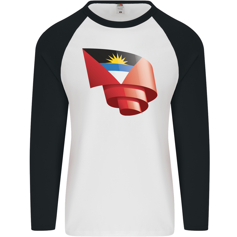 Curled Antigua and Barbuda Flag Day Football Mens L/S Baseball T-Shirt White/Black