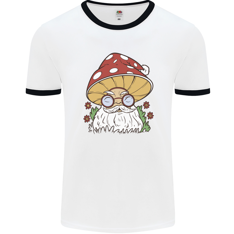 Santa Mushroom Christmas Mycology Foraging Xmas Mens Ringer T-Shirt White/Black