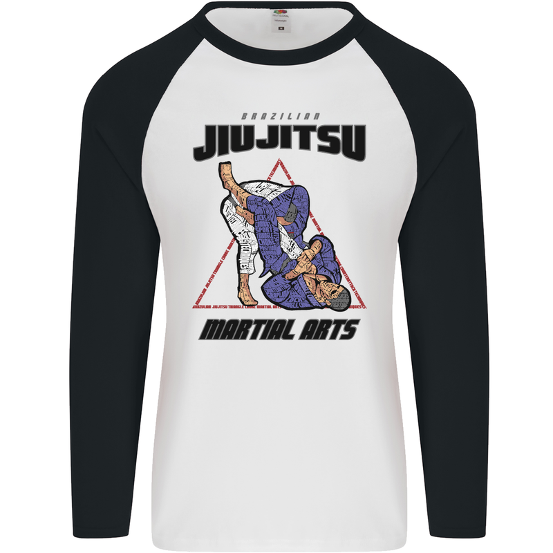 Jiu jitsu Word Cloud MMA Mixed Martial Arts Mens L/S Baseball T-Shirt White/Black