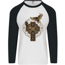 Odins Celtic Raven Viking Thor Ragnar Norse Mens L/S Baseball T-Shirt White/Black