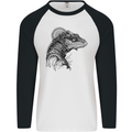 A Steampunk Iguana Lizard Reptiles Mens L/S Baseball T-Shirt White/Black