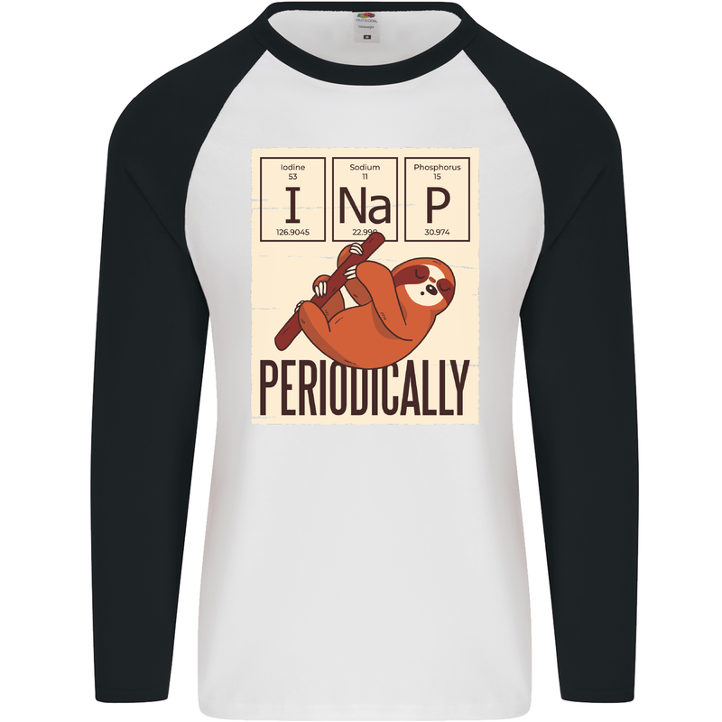 I Nap Funny Periodic Table Sloth Geek Sleep Mens L/S Baseball T-Shirt White/Black