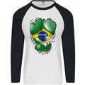 Gym Brazilian Flag Ripped Muscles Brazil Mens L/S Baseball T-Shirt White/Black