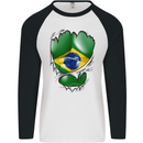 Gym Brazilian Flag Ripped Muscles Brazil Mens L/S Baseball T-Shirt White/Black