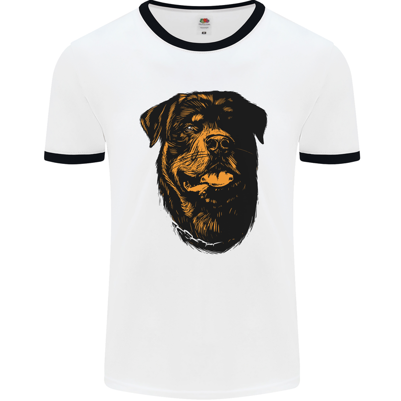 Rottweiller Head Dog Mens Ringer T-Shirt White/Black