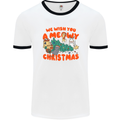 Christmas Cat Meowy Funny Christmas Tree Chaos Mens Ringer T-Shirt White/Black