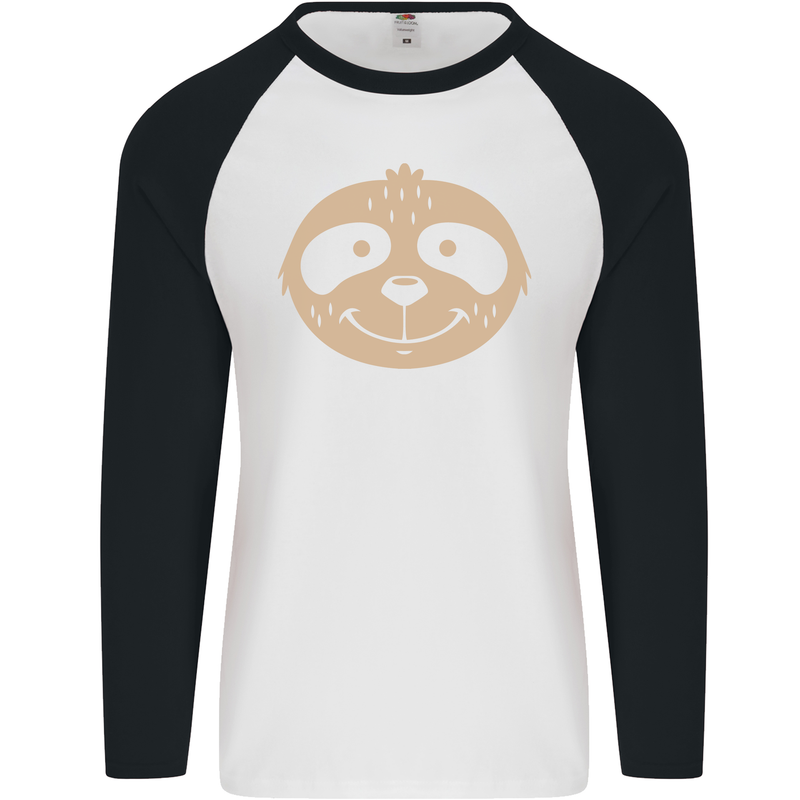 A Funny Sloth Face Mens L/S Baseball T-Shirt White/Black