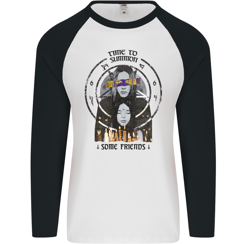 Time to Summon Some Friends Ouija Board Mens L/S Baseball T-Shirt White/Black