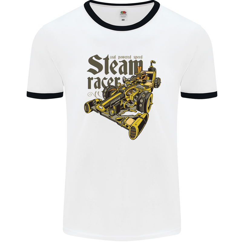 Steampunk Motorsports Racing Car Mens Ringer T-Shirt White/Black