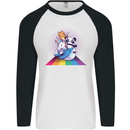 Mystical Panda Bear Unicorn Cat and Shark Mens L/S Baseball T-Shirt White/Black