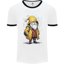 Santa Raincoat Christmas Rainy Season Santa Mens Ringer T-Shirt White/Black