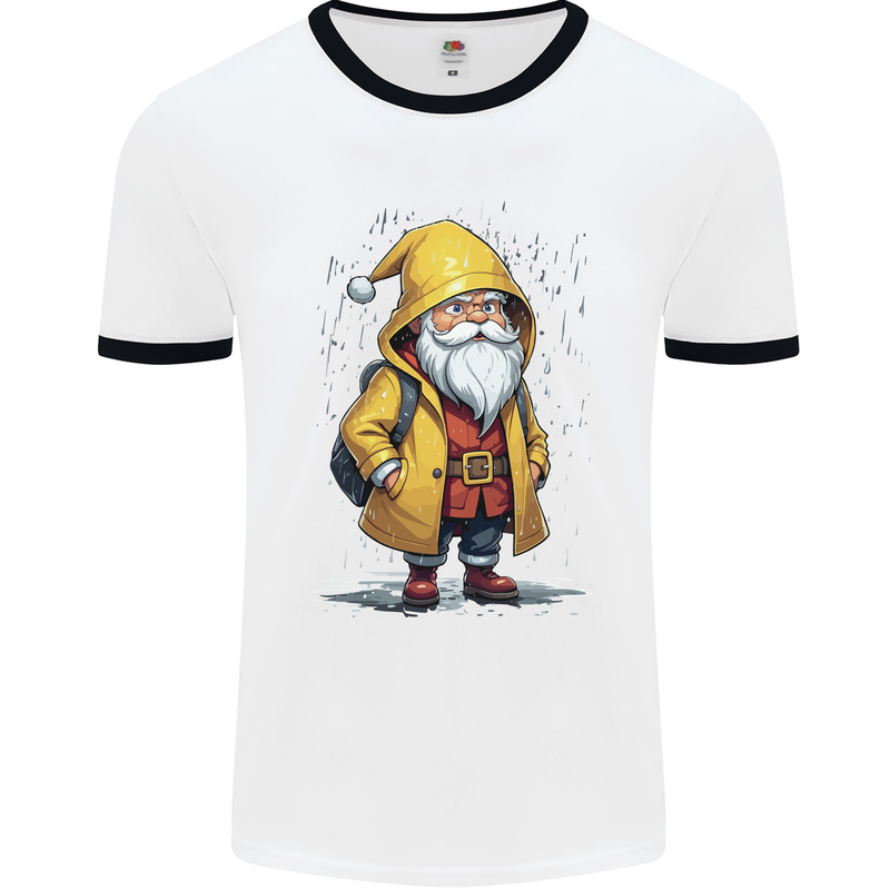 Santa Raincoat Christmas Rainy Season Santa Mens Ringer T-Shirt White/Black