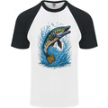 Jumping Pike Fish Fishing Fisherman Mens S/S Baseball T-Shirt White/Black