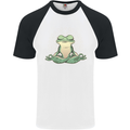 Yoga Frog Meditation Mens S/S Baseball T-Shirt White/Black