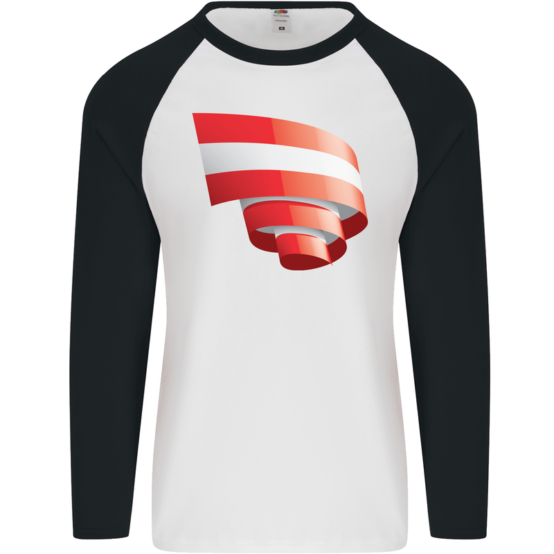 Curled Austria Flag Austrian Day Football Mens L/S Baseball T-Shirt White/Black