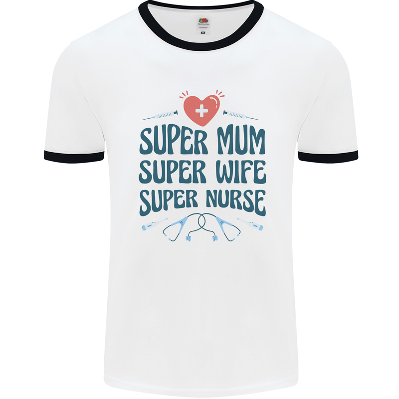 Super Mum Wife Nurse Mothers Day Gift Mens Ringer T-Shirt White/Black