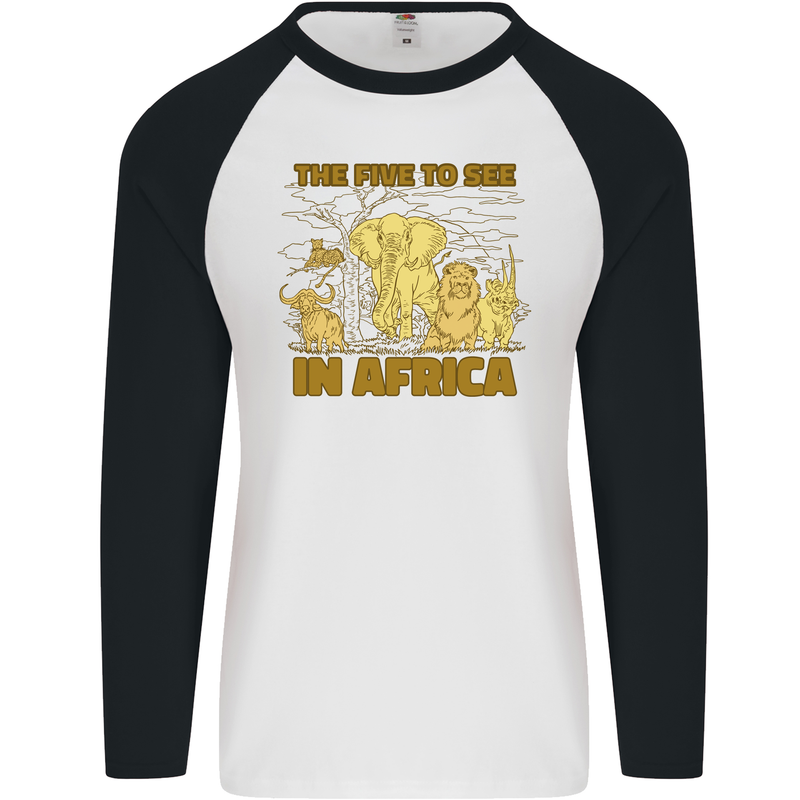 The Five to See in Africa Safari Animals Mens L/S Baseball T-Shirt White/Black